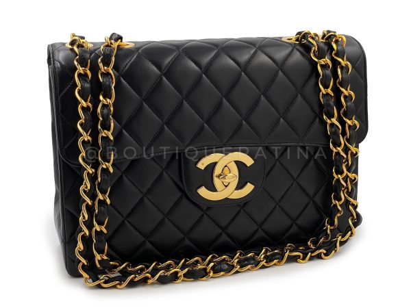 Pristine Chanel 1997 Vintage Black Jumbo Classic Flap Bag 24k GHW Lambskin Online now