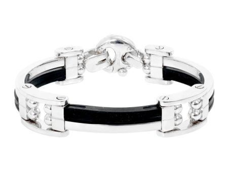 Mens Baraka 18k White Gold and Rubber Bracelet BR21087 Discount