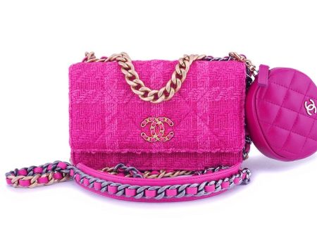 NIB 19K Chanel 19 Fuchsia Pink Tweed Wallet on Chain WOC Flap Bag on Sale