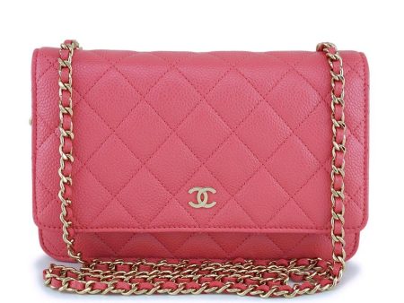 New 18S Chanel Pink Caviar Classic Quilted WOC Wallet on Chain Flap Bag GHW Online now