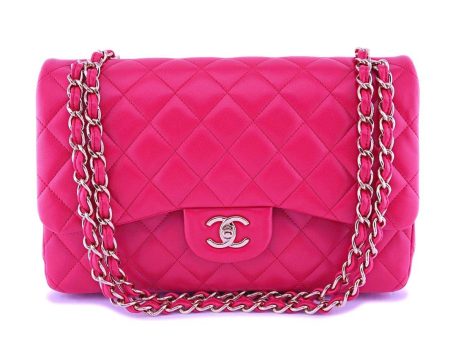 Chanel Fuchsia Pink Lambskin Jumbo Classic Double Flap Bag GHW on Sale