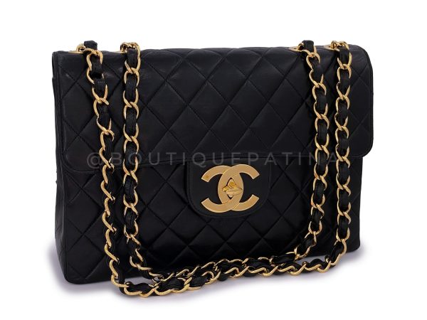 Chanel 1997 Vintage Black Jumbo Classic Flap Bag 24k GHW Lambskin on Sale