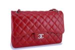 12A Chanel Red Caviar Jumbo Classic Double Flap Bag SHW For Sale