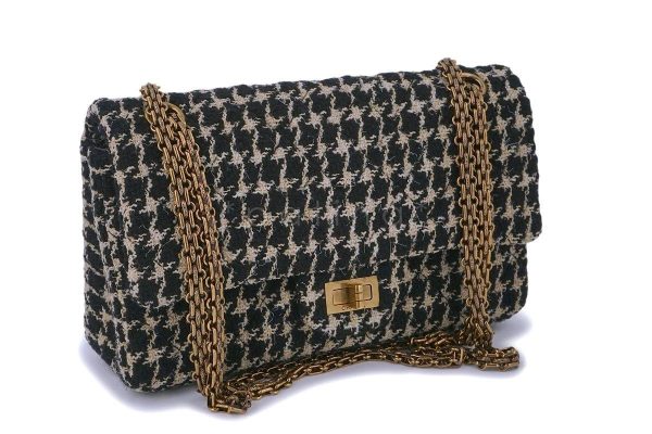 Rare 2015 Chanel Houndstooth Tweed 2.55 Reissue Classic Flap Bag Small Medium 225 For Discount