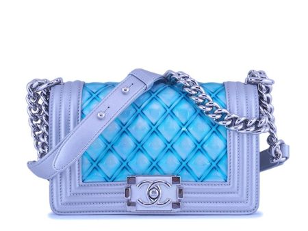 Chanel Turquoise Blue Silver Small Classic Mermaid Water Boy Bag For Sale