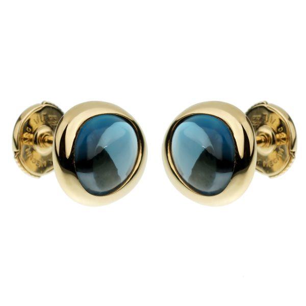 Fred of Paris Blue Topaz Yellow Gold Stud Earrings Hot on Sale