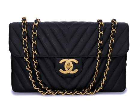 Chanel Vintage Caviar Maxi  Jumbo XL  Chevron Classic Flap Bag 24k GHW Online