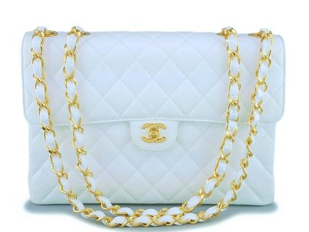 *rare* Chanel White Caviar Jumbo Classic Flap Bag 24k GHW Discount