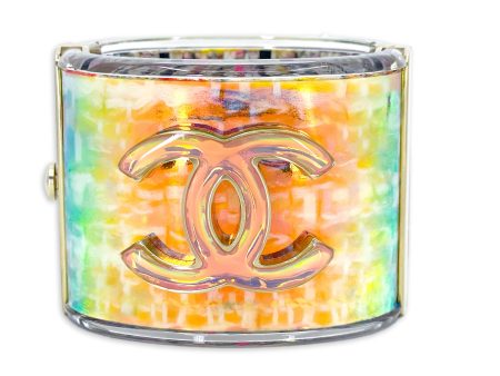 Chanel 2014 Supermarket Iridescent Holographic Resin CC Cuff Bracelet Supply