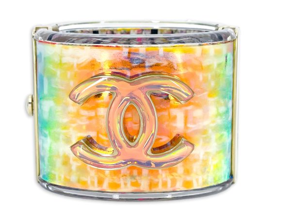 Chanel 2014 Supermarket Iridescent Holographic Resin CC Cuff Bracelet Supply