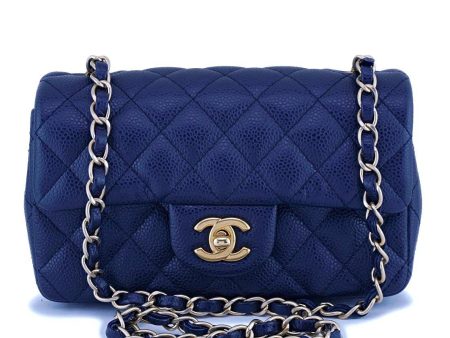 Chanel Navy Blue Caviar Rectangular Mini Classic Flap Bag GHW For Sale