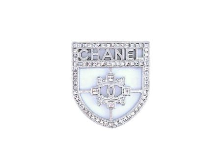 NIB Chanel Classic Crest Shield Logo Brooch A85908 Crystals SHW For Cheap