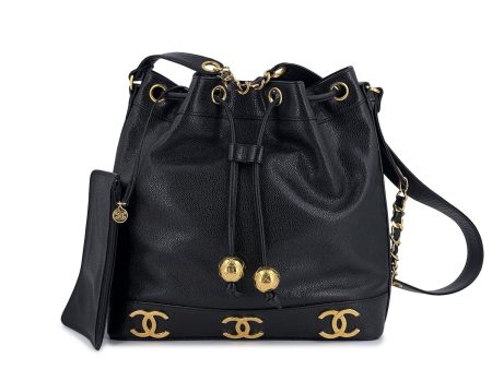 (LIKE NEW) Chanel Vintage Black Caviar Bucket Drawstring Bag 24k GHW Supply