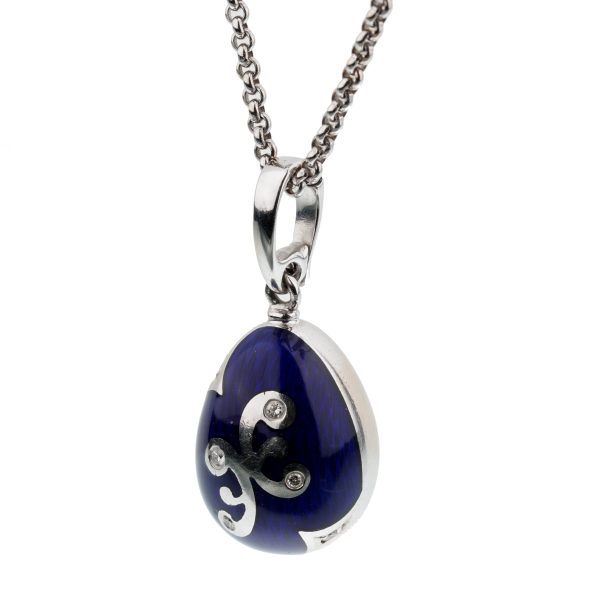 Faberge Egg Enamel Diamond White Gold Pendant Necklace Online Hot Sale