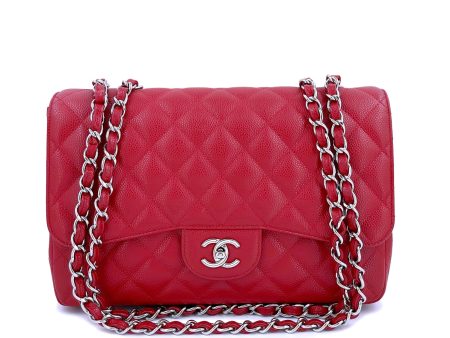 10C Chanel Red Caviar Jumbo Classic Flap Bag SHW Online