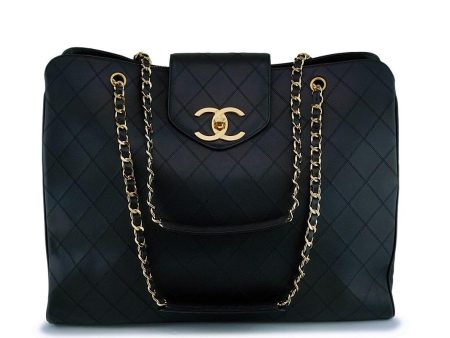 *rare condition* Chanel Vintage Black Weekender Supermodel XL Shopper Tote Bag 24k GHW For Cheap