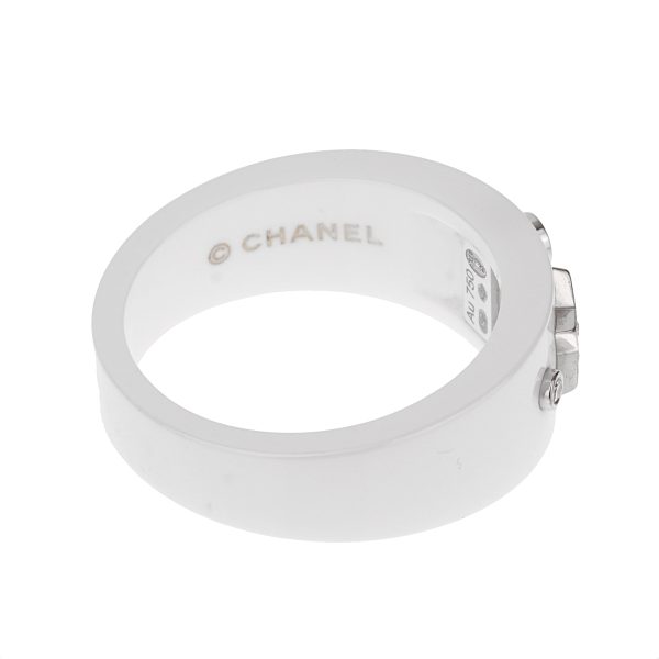 Chanel Comete Ceramic Diamond White Gold Ring For Sale