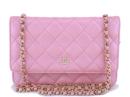 NIB 19S Chanel Pearly Iridescent Pink Caviar Classic Wallet on Chain WOC Bag GHW Sale