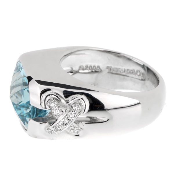 Tiffany & Co Aquamarine Diamond White Gold Ring Cheap