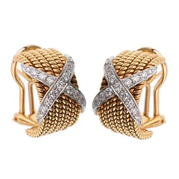 Tiffany & Co Schlumberger Rope Six-Row Diamond Gold Earrings Online Sale