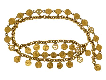 Rare Chanel Vintage 93C Coin and Cutout Three-Strand Belt Necklace Supply