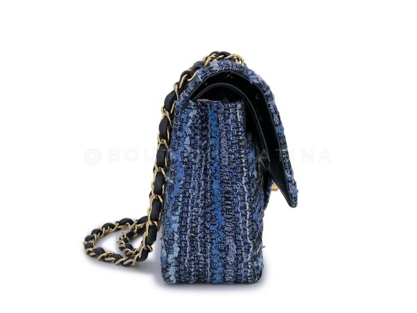 Chanel Vintage Blue Tweed Medium Classic Double Flap Bag 24k GHW Fashion