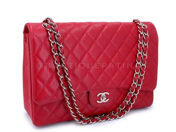 Chanel Red Caviar Maxi Classic Single Flap Bag SHW Online