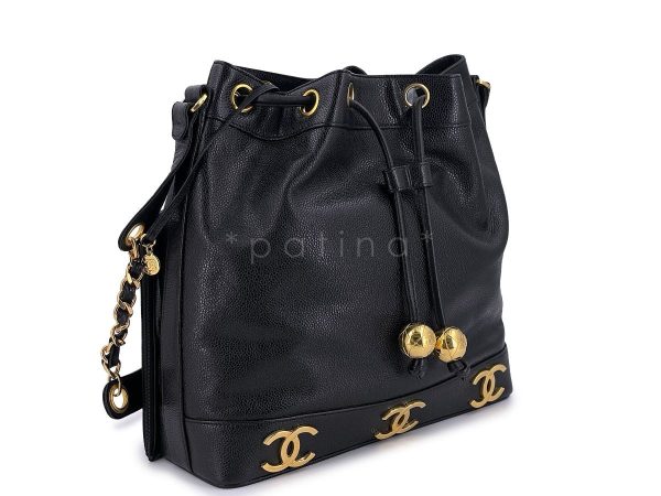 (LIKE NEW) Chanel Vintage Black Caviar Bucket Drawstring Bag 24k GHW Supply