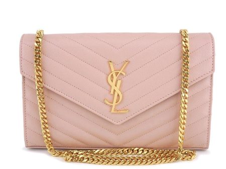 YSL Saint Laurent Nude Pink Powder Beige Grain de Poudre Wallet on Chain WOC Bag SHW Online Hot Sale