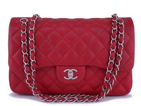 11C Chanel Red Caviar Classic Jumbo Double Flap Bag SHW Supply