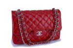 12A Chanel Red Caviar Jumbo Classic Double Flap Bag SHW For Sale