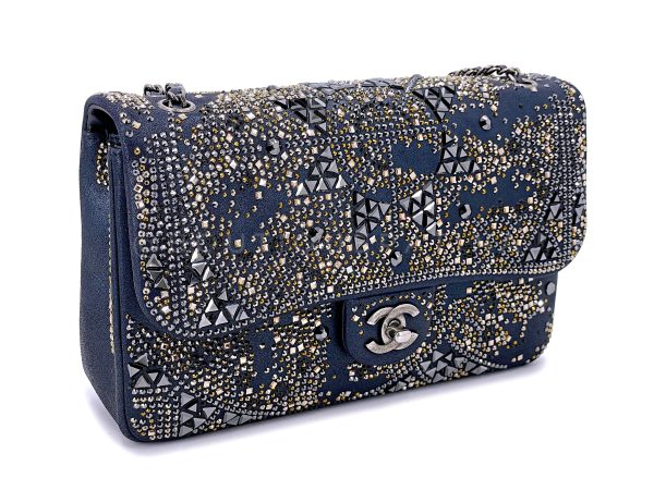 Chanel 16A Strass Crystal Buonasera Goatskin Medium Classic Flap Bag RHW Blue Fashion