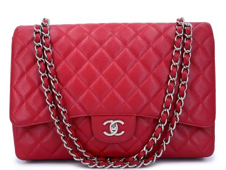 Chanel Red Caviar Maxi Classic Single Flap Bag SHW Online