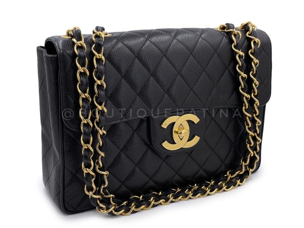 Chanel 1994 Vintage Black Caviar Jumbo Classic Flap Bag 24k GHW Online now