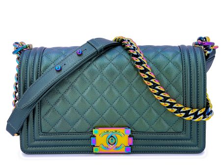 Chanel 16C Iridescent Mermaid Green Medium Boy Flap Bag Rainbow HW Discount