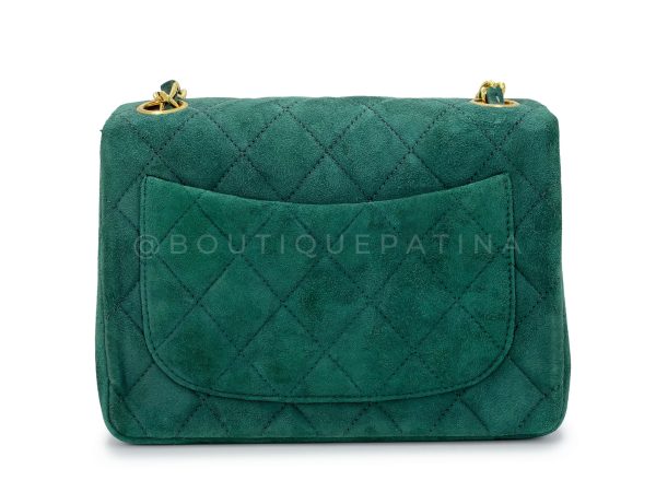 Chanel 1989 Vintage Emerald Green Suede Square Mini Flap Bag 24k GHW Hot on Sale