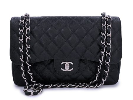 Chanel Black Caviar Jumbo Classic Double Flap Bag SHW For Sale