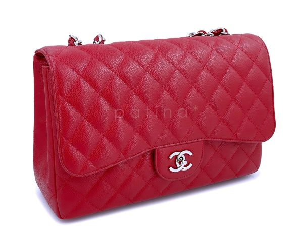 10C Chanel Red Caviar Jumbo Classic Flap Bag SHW Online