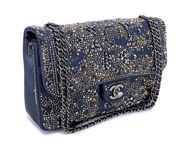 Chanel 16A Strass Crystal Buonasera Goatskin Medium Classic Flap Bag RHW Blue Fashion