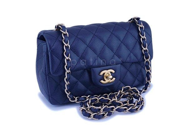 Chanel Navy Blue Caviar Rectangular Mini Classic Flap Bag GHW For Sale