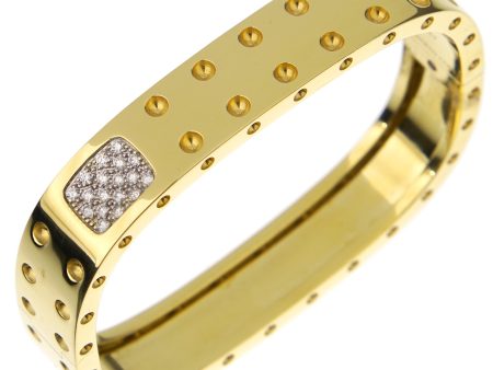 Roberto Coin Pois Moi Two-Row Diamond Yellow Gold Bangle Bracelet Online Hot Sale