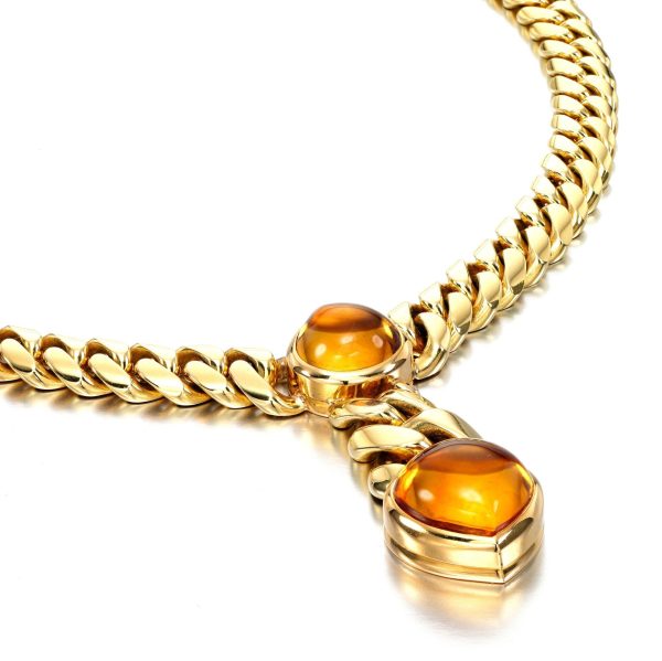 Bulgari Vintage Citrine 18k Yellow Gold Curb Link Necklace For Sale