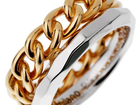 Pomellato Cuban Link Rose White Gold Double Band Ring Size 5 3 4 on Sale