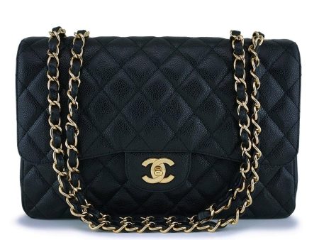 *rare* Chanel Black Caviar Classic Jumbo Flap Bag 24k GHW For Discount