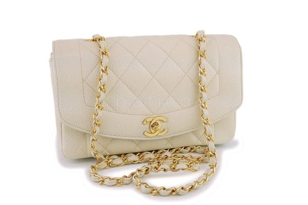 *rare* Chanel Beige Vintage Caviar Small Diana Classic Flap Bag 24k GHW Hot on Sale