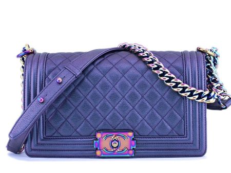 Rare 16C Chanel Rainbow Mermaid Purple Iridescent Medium Boy Bag Online Hot Sale