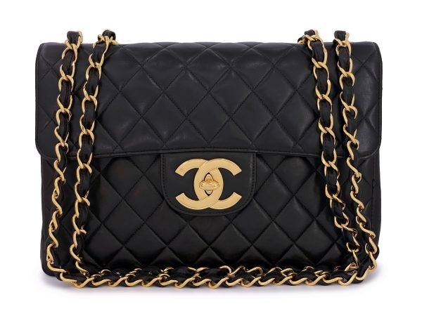 Pristine Chanel 1997 Vintage Black Jumbo Classic Flap Bag 24k GHW Supply