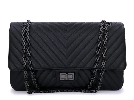 Chanel So Black Chevron Reissue Large 227 2.55 Flap Bag Goatskin Online Sale