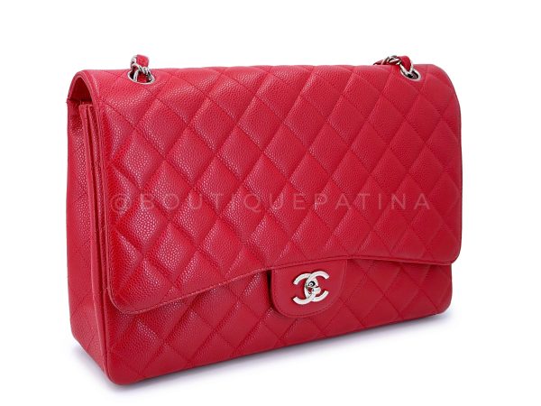 Chanel Red Caviar Maxi Classic Single Flap Bag SHW Online