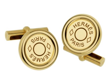 Hermes Paris Clou de Selle Large Vintage Yellow Gold Cufflinks Cheap